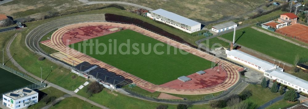 Luftaufnahme Riesa - Sportstätten-Gelände der Arena des Stadion in Riesa im Bundesland Sachsen