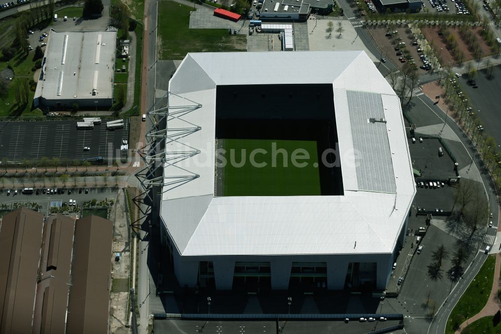 Saint-Etienne von oben - Sportstätten-Gelände der Arena des Stadion in Saint-Etienne in Auvergne Rhone-Alpes, Frankreich