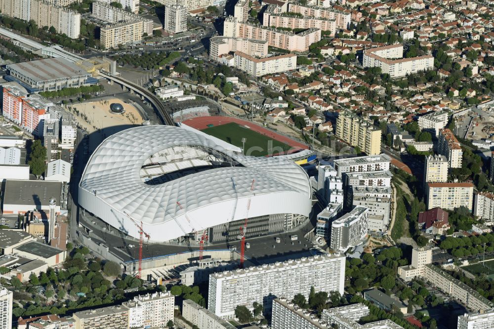 Marseille aus der Vogelperspektive: Sportstätten-Gelände der Arena des Stadion Stade Orange Velodrome in Marseille in Provence-Alpes-Cote d'Azur, Frankreich