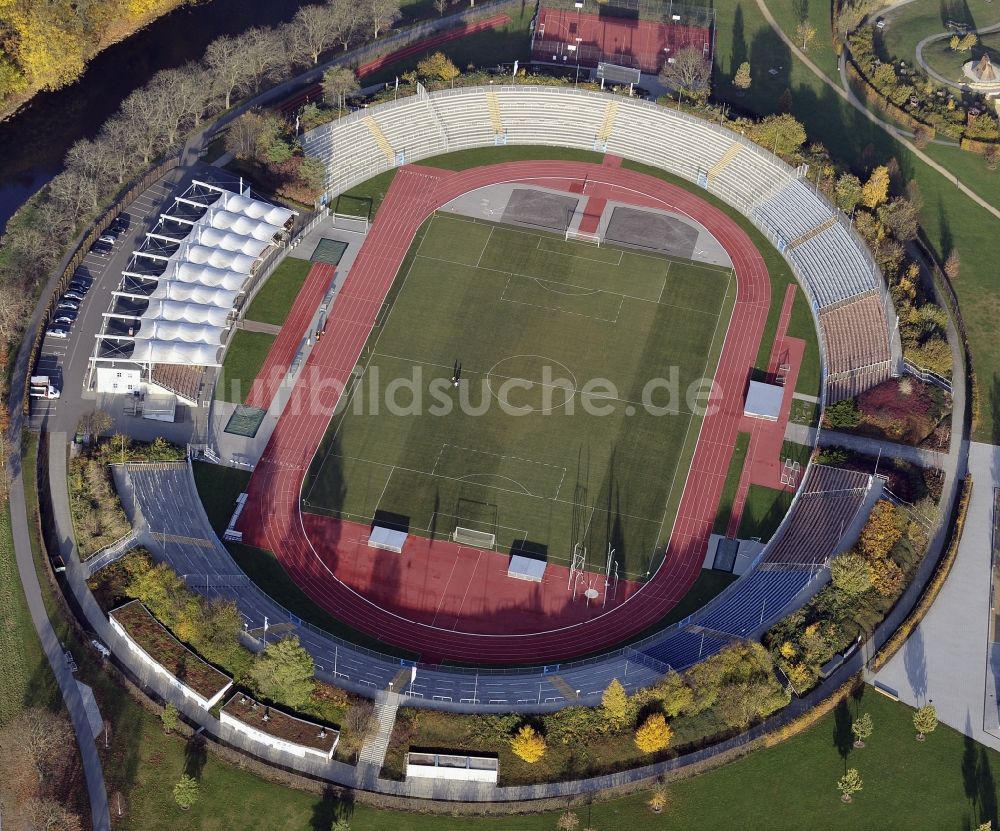 Gera von oben - Sportstätten-Gelände der Arena des Stadion Stadion der Freundschaft in Gera im Bundesland Thüringen, Deutschland