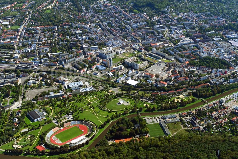 Luftaufnahme Gera - Sportstätten-Gelände der Arena des Stadion Stadion der Freundschaft in Gera im Bundesland Thüringen, Deutschland