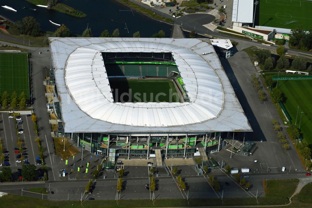 Wolfsburg von oben - Sportstätten-Gelände der Arena des Stadion Volkswagen Arena in Wolfsburg im Bundesland Niedersachsen, Deutschland