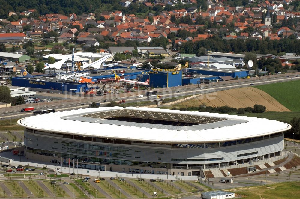 Luftbild Sinsheim - Sportstätten-Gelände der Arena des Stadion WIRSOL Rhein-Neckar-Arena in Sinsheim im Bundesland Baden-Württemberg