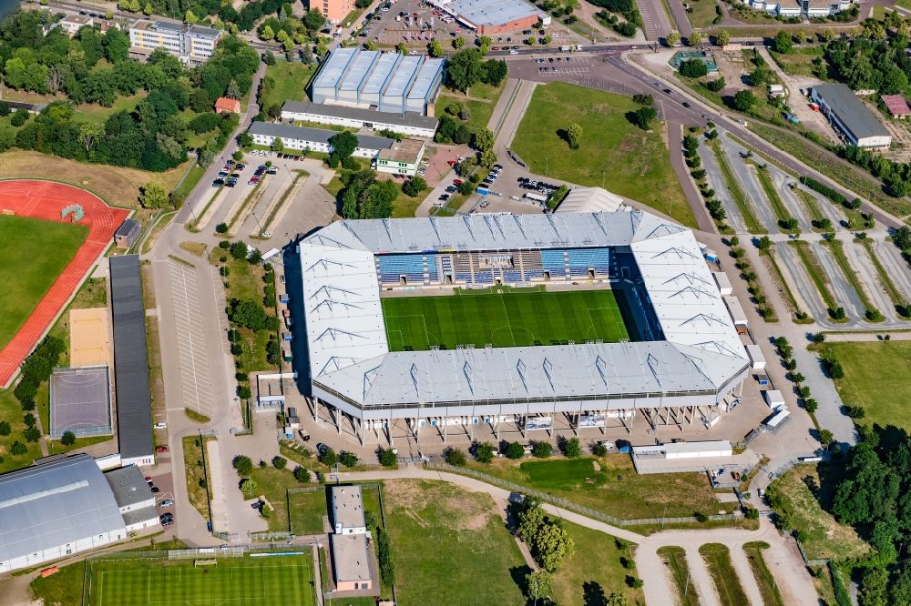 Magdeburg von oben - Sportstätten-Gelände der MDCC-Arena in Magdeburg im Bundesland Sachsen-Anhalt