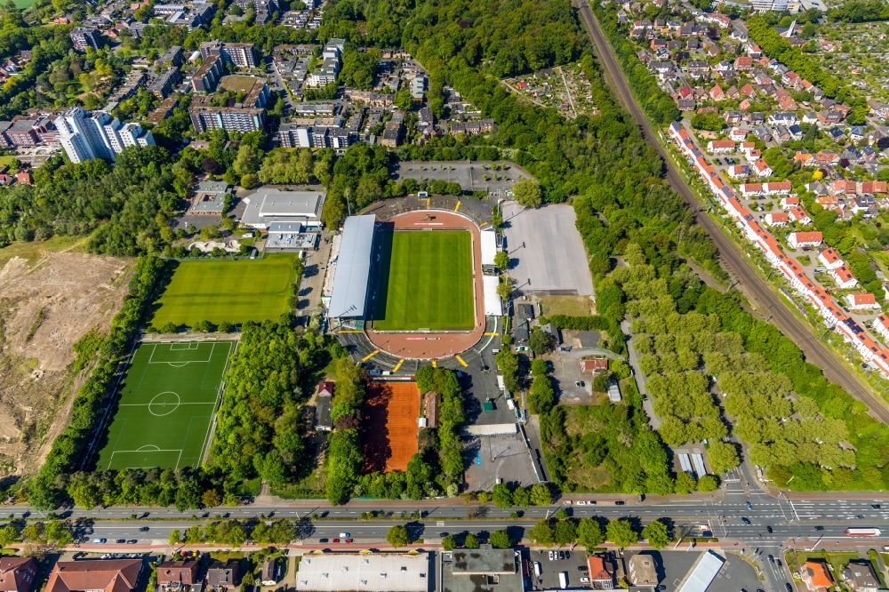 Münster von oben - Sportstätten-Gelände des Preußenstadion in Münster im Bundesland Nordrhein-Westfalen