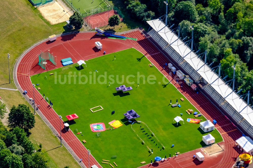 Luftaufnahme Paderborn - Sportstätten-Gelände des Stadion Ahorn-Sportpark in Paderborn im Bundesland Nordrhein-Westfalen, Deutschland