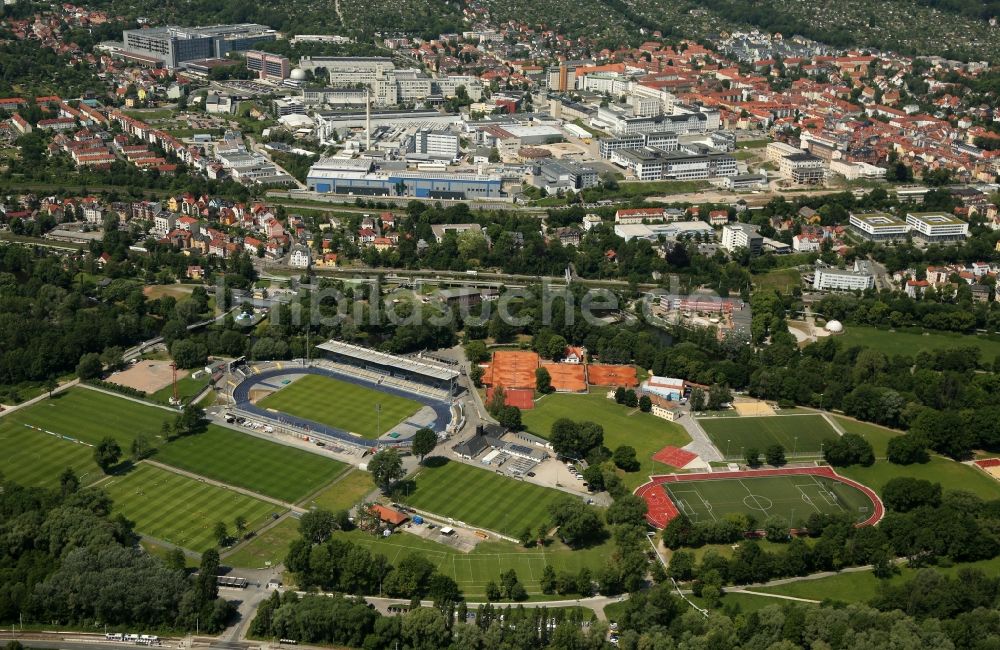 Luftbild Jena - Sportstätten-Gelände des Stadion Ernst-Abbe-Sportfeld in Jena im Bundesland Thüringen, Deutschland