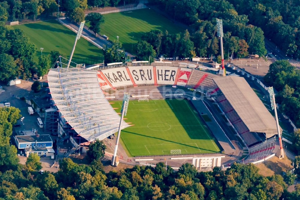 Karlsruhe von oben - Sportstätten-Gelände des Stadion KSC Wildparkstadion in Karlsruhe im Bundesland Baden-Württemberg, Deutschland