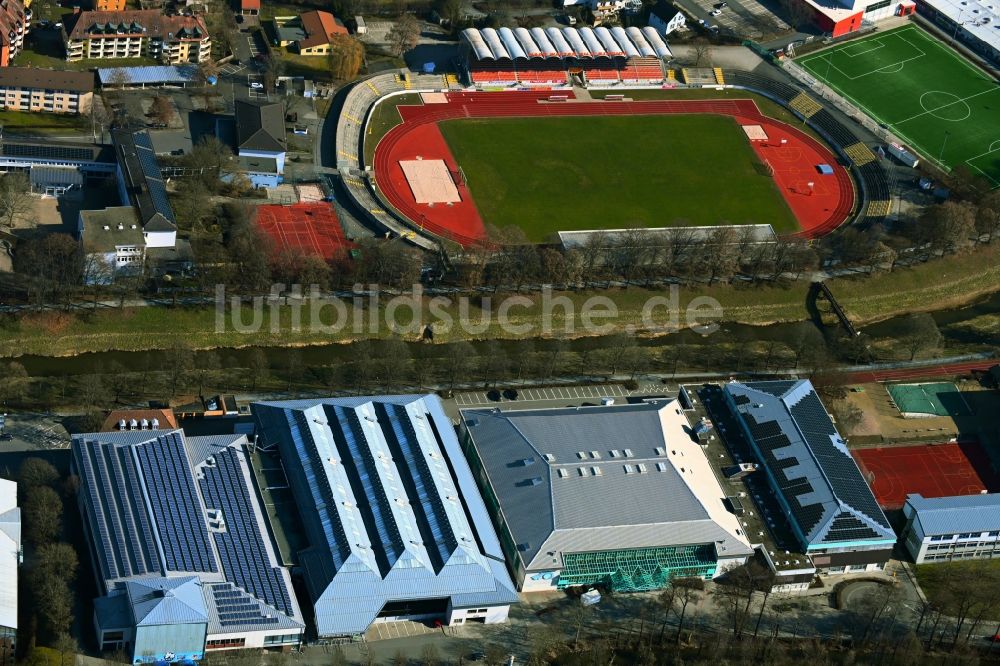 Luftbild Bayreuth - Sportstätten-Gelände des Stadion Kunsteisstadion Bayreuth und Oberfrankenhalle in Bayreuth im Bundesland Bayern, Deutschland