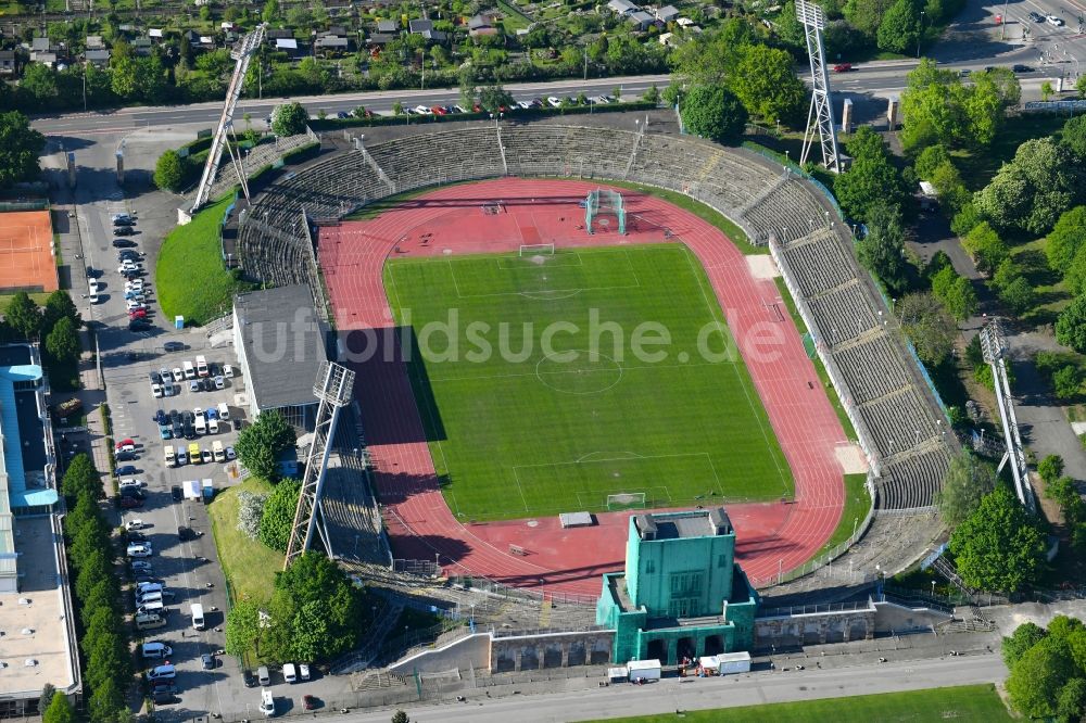 Chemnitz von oben - Sportstätten-Gelände des Stadion Sportforum Chemnitz im Ortsteil Bernsdorf in Chemnitz im Bundesland Sachsen, Deutschland