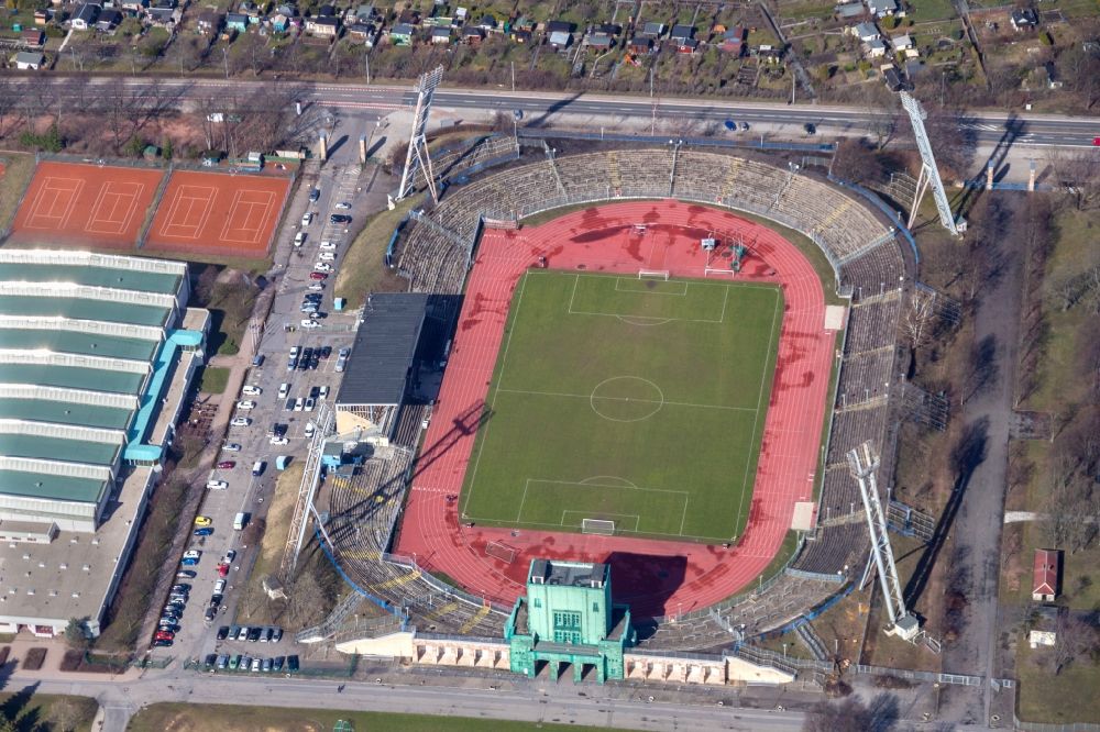 Luftaufnahme Chemnitz - Sportstätten-Gelände des Stadion Sportforum Chemnitz im Ortsteil Bernsdorf in Chemnitz im Bundesland Sachsen, Deutschland