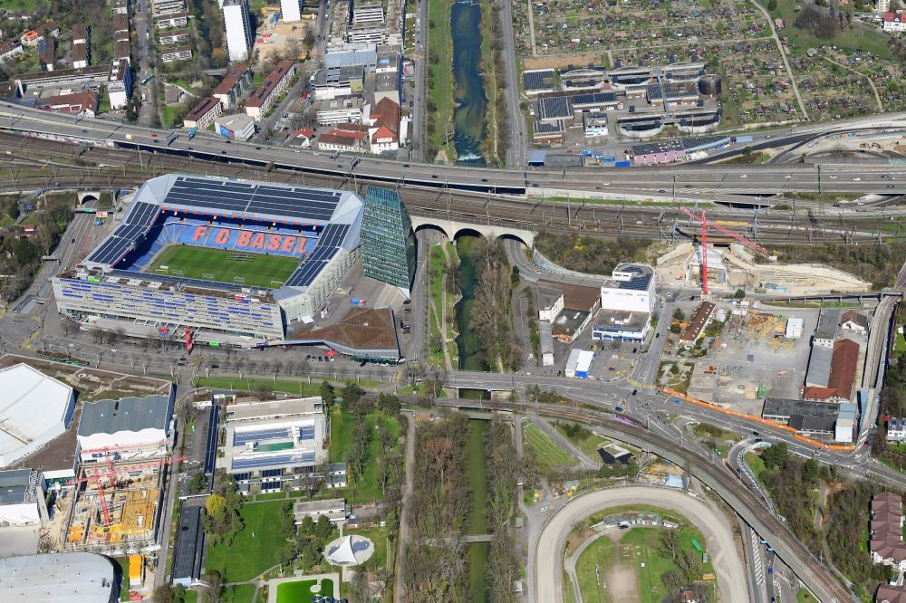 Luftaufnahme Basel - Stadion St. Jakob-Park im Sportzentrum St. Jakob in Basel in der Schweiz