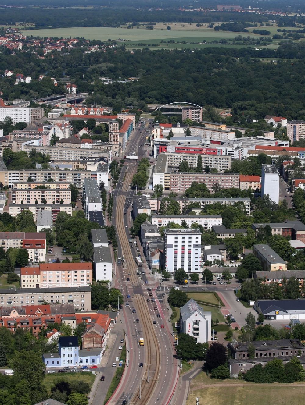 Dessau von oben - Stadtansicht von Dessau-Roßlau im Bundesland Sachsen-Anhalt, Deutschland