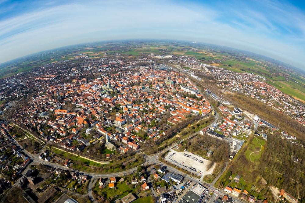 Luftaufnahme Soest - Stadtansicht in Fish Eye- Perspektive von Soest im Bundesland Nordrhein-Westfalen, Deutschland