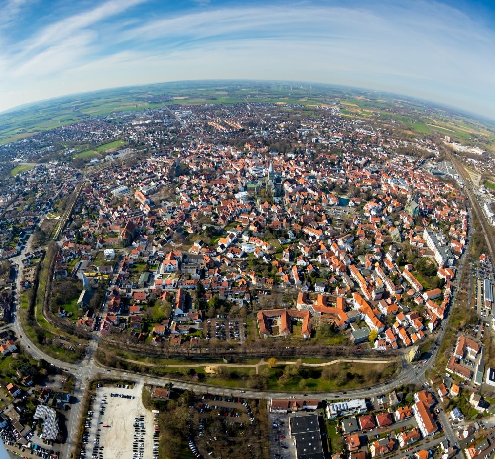 Soest von oben - Stadtansicht in Fish Eye- Perspektive von Soest im Bundesland Nordrhein-Westfalen, Deutschland