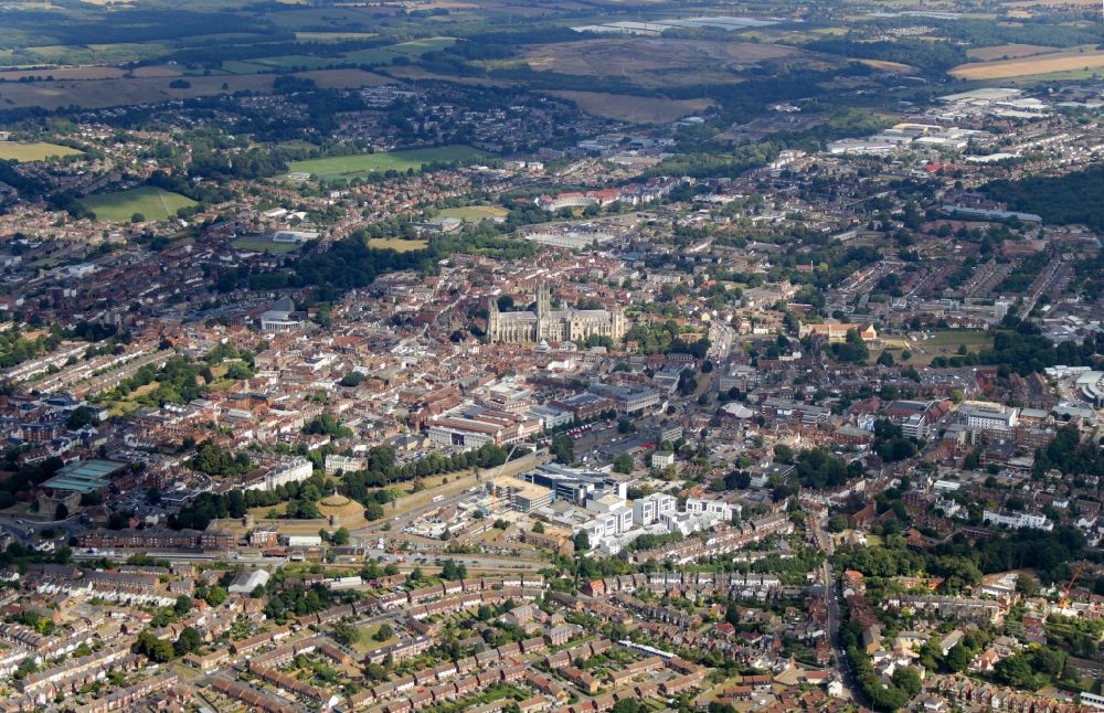 Canterbury aus der Vogelperspektive: Stadtansicht vom Innenstadtbereich in Canterbury in England, Vereinigtes Königreich