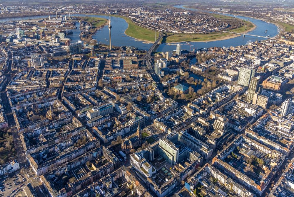 Luftbild Düsseldorf - Stadtansicht vom Innenstadtbereich in Düsseldorf im Bundesland Nordrhein-Westfalen, Deutschland