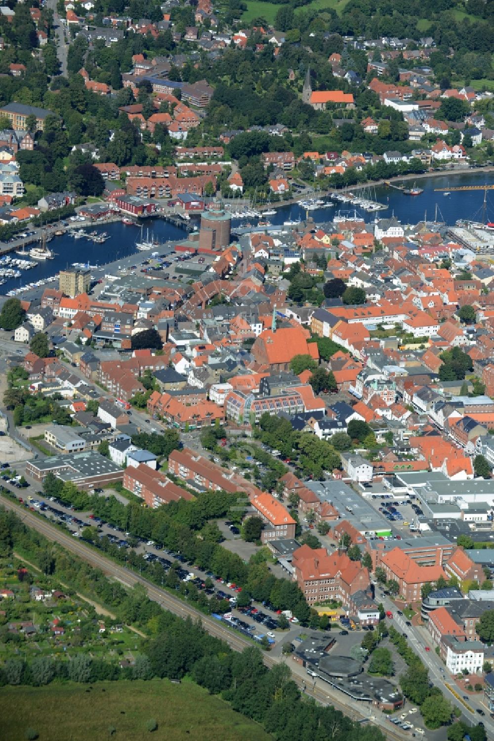 Eckernförde von oben - Stadtansicht vom Innenstadtbereich in Eckernförde im Bundesland Schleswig-Holstein