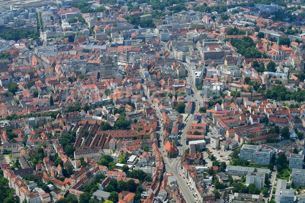 Luftbild Augsburg - Stadtansicht vom Innenstadtbereich entlang der Jakoberstraße - Pilgerhausstraße in Augsburg im Bundesland Bayern, Deutschland