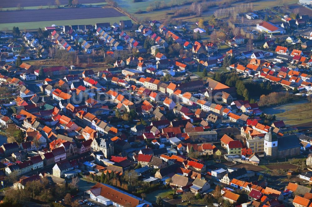 Heldrungen aus der Vogelperspektive: Stadtansicht vom Innenstadtbereich in Heldrungen im Bundesland Thüringen, Deutschland