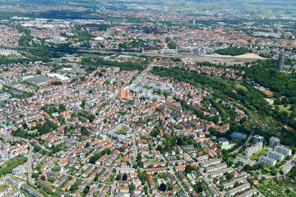Luftbild Augsburg - Stadtansicht vom Innenstadtbereich an der Herz-Jesu-Kirche in Augsburg im Bundesland Bayern, Deutschland