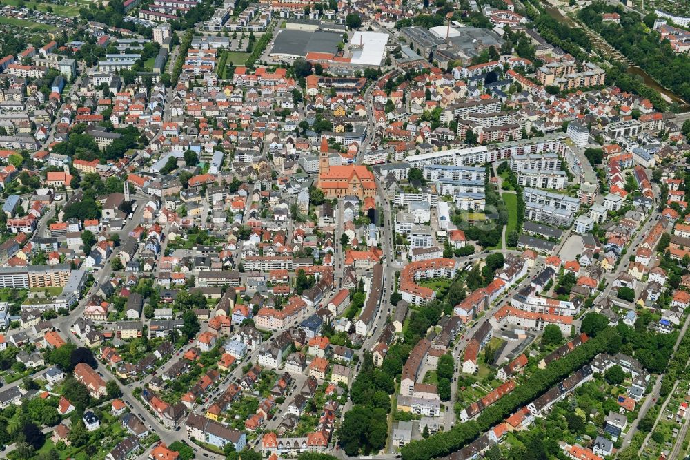 Luftaufnahme Augsburg - Stadtansicht vom Innenstadtbereich an der Herz-Jesu-Kirche in Augsburg im Bundesland Bayern, Deutschland