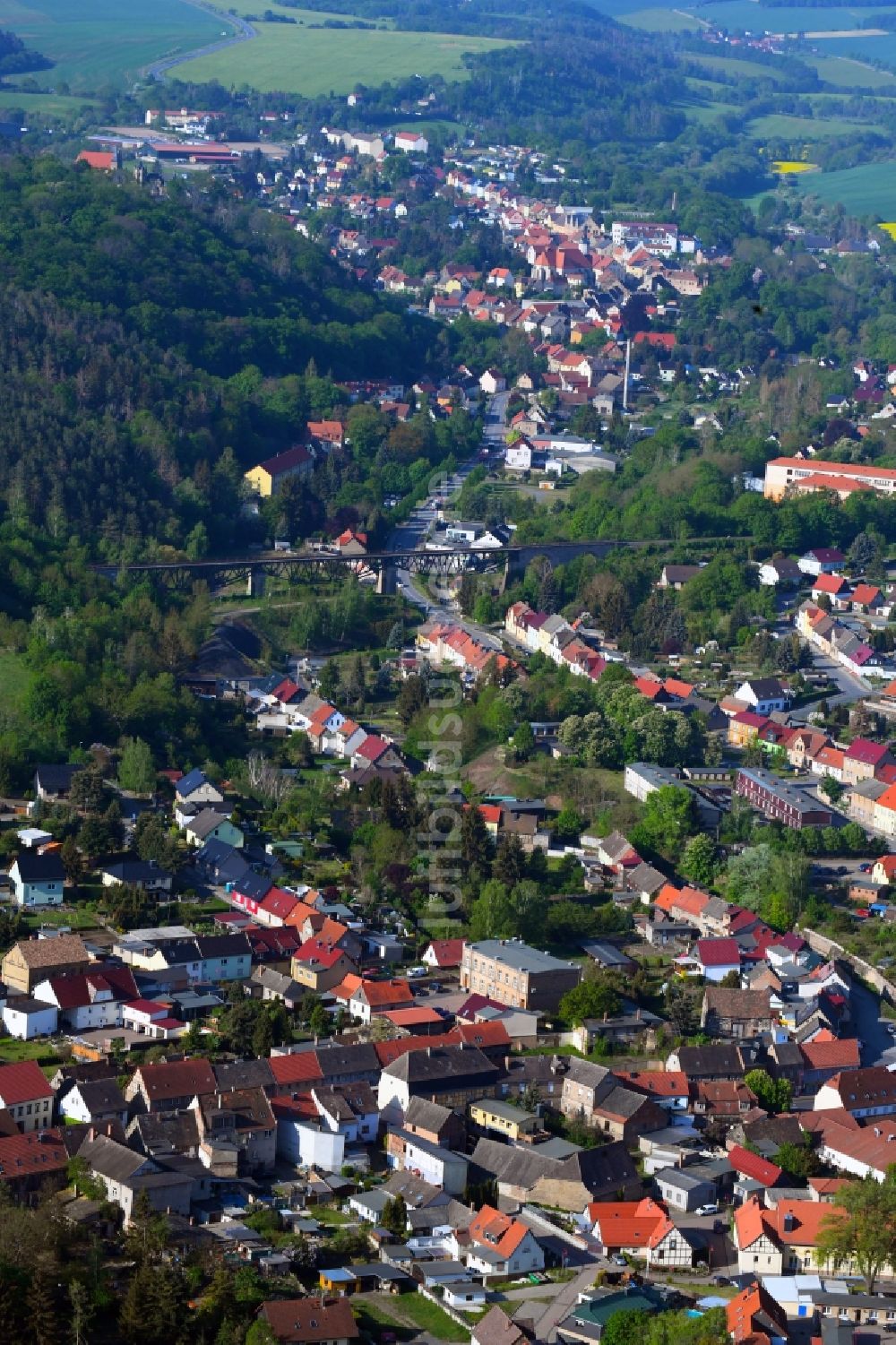 Mansfeld von oben - Stadtansicht vom Innenstadtbereich in Mansfeld im Bundesland Sachsen-Anhalt, Deutschland