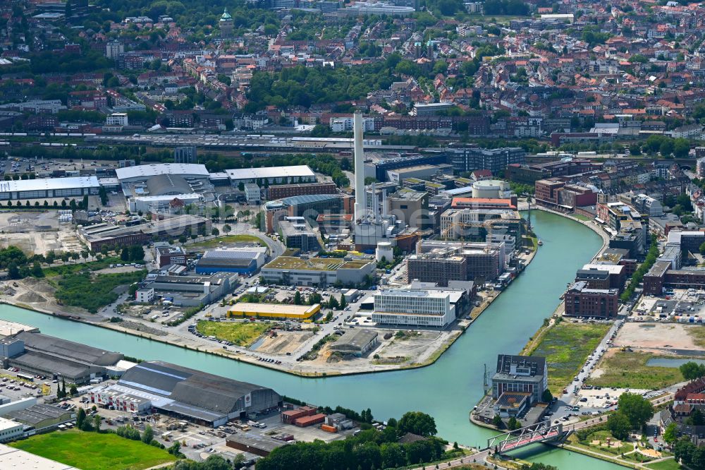 Luftaufnahme Münster - Stadtansicht vom Innenstadtbereich am Mittelhafen in Münster im Bundesland Nordrhein-Westfalen, Deutschland