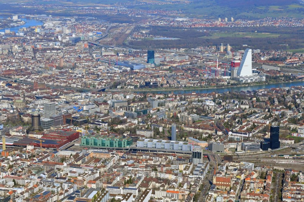 Basel von oben - Stadtansicht vom Innenstadtbereich mit den neuen Hochhäusern in Basel, Schweiz