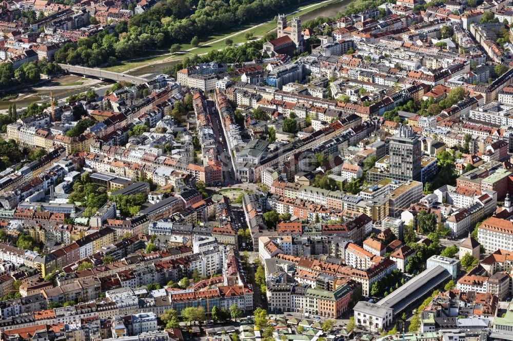 München von oben - Stadtansicht vom Innenstadtbereich im Ortsteil Glockenbachviertel in München im Bundesland Bayern, Deutschland