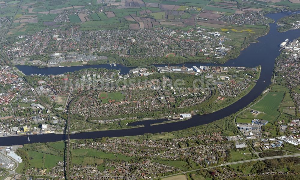 Luftaufnahme Rendsburg - Stadtansicht vom Innenstadtbereich in Rendsburg im Bundesland Schleswig-Holstein, Deutschland