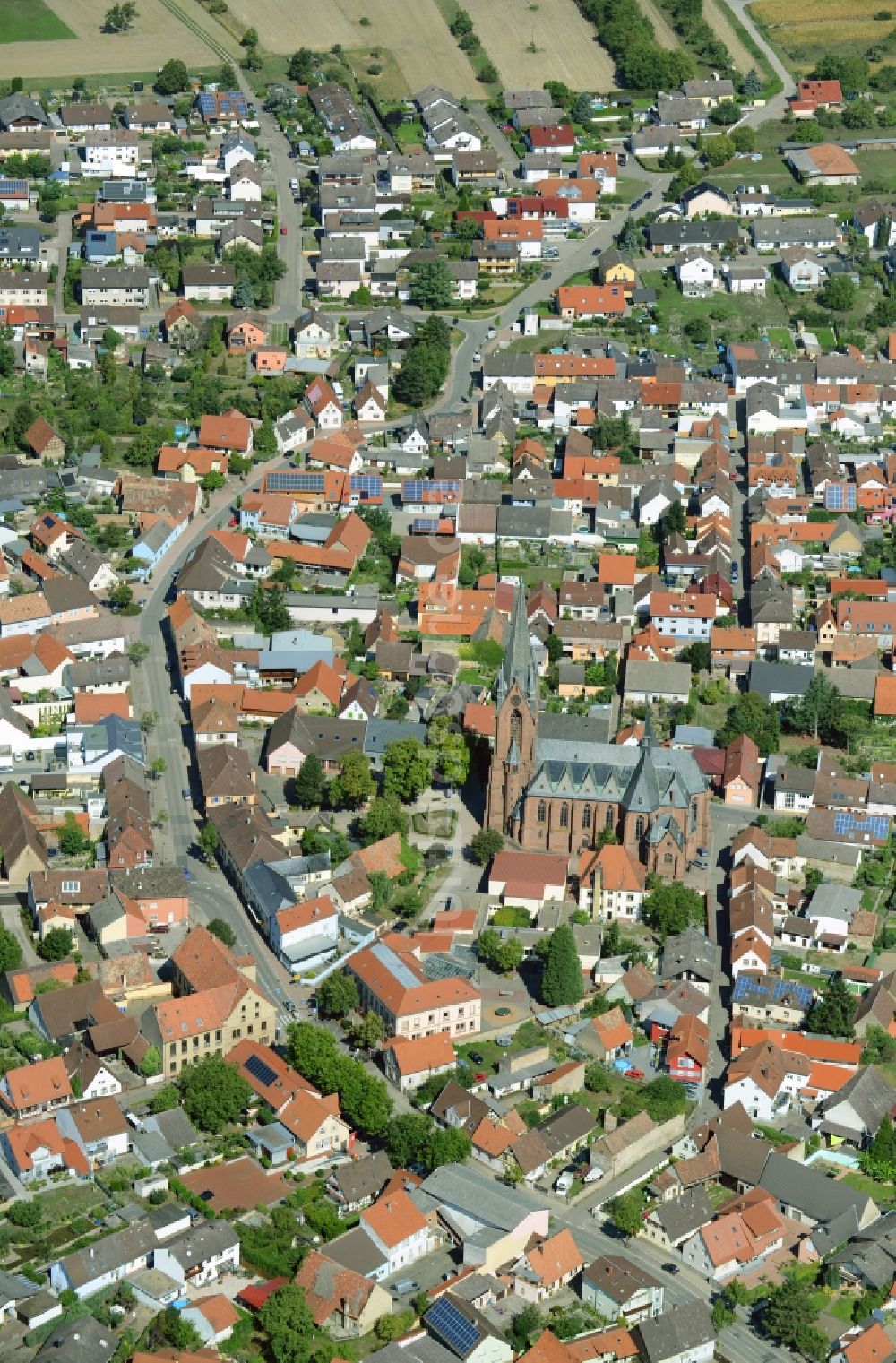 Rheinsheim aus der Vogelperspektive: Stadtansicht vom Innenstadtbereich in Rheinsheim im Bundesland Baden-Württemberg