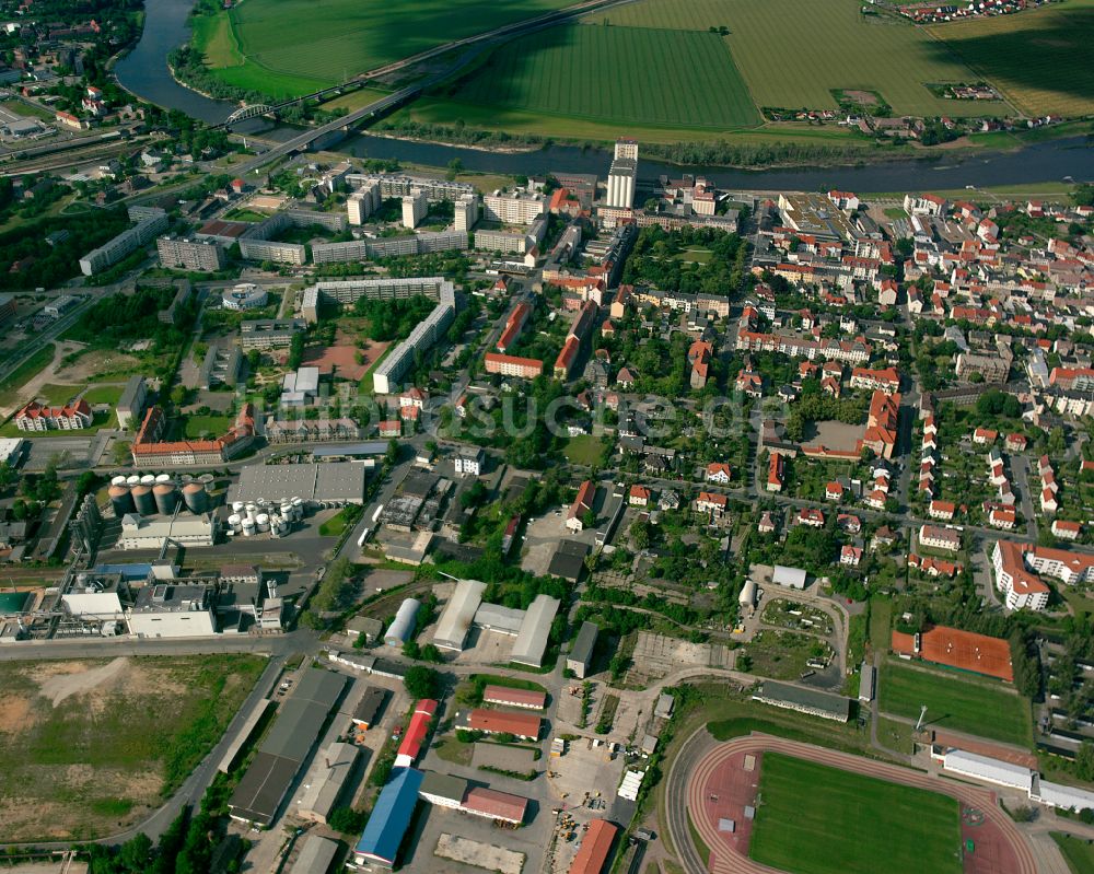 Riesa aus der Vogelperspektive: Stadtansicht vom Innenstadtbereich in Riesa im Bundesland Sachsen, Deutschland