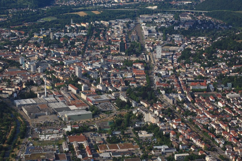 Luftaufnahme Lörrach - Stadtansicht vom Innenstadtbereich und dem Textilunternehmen KBC in Lörrach im Bundesland Baden-Württemberg