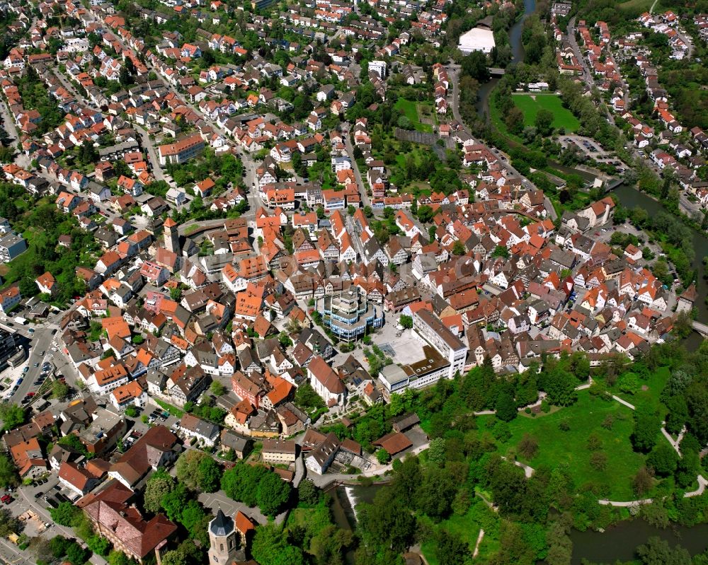 Luftbild Waiblingen - Stadtansicht vom Innenstadtbereich in Waiblingen im Bundesland Baden-Württemberg, Deutschland