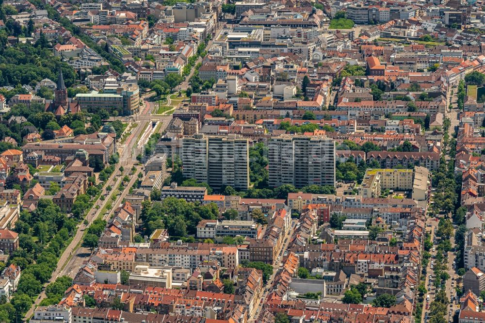 Luftbild Karlsruhe - Stadtansicht vom Innenstadtbereich der Weststadt mit Kaiserallee in Karlsruhe im Bundesland Baden-Württemberg, Deutschland