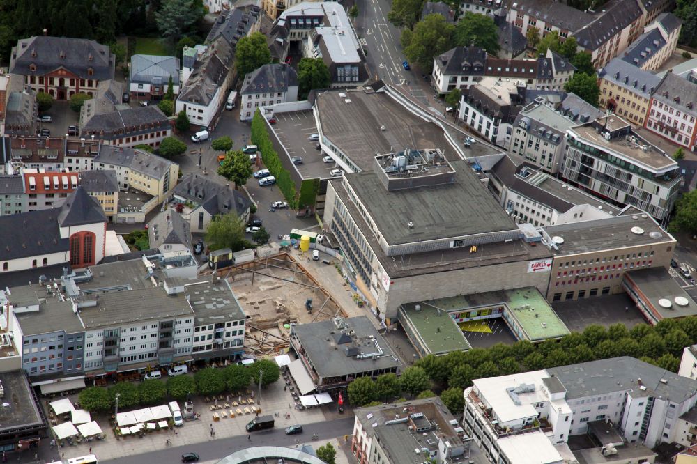 Luftaufnahme Mainz - Stadtansicht des Innenstadtbereiches der Altstadt in Mainz im Bundesland Rheinland-Pfalz, Deutschland