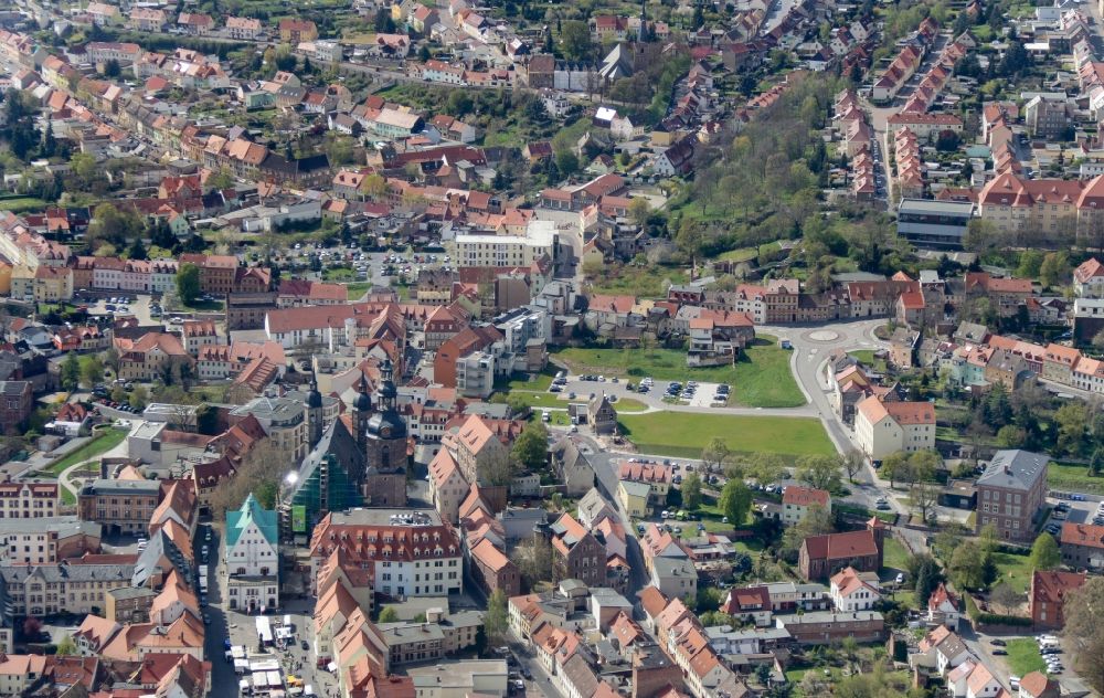 Lutherstadt Eisleben aus der Vogelperspektive: Stadtansicht des Innenstadtbereiches derLutherstadt Eisleben im Bundesland Sachsen-Anhalt
