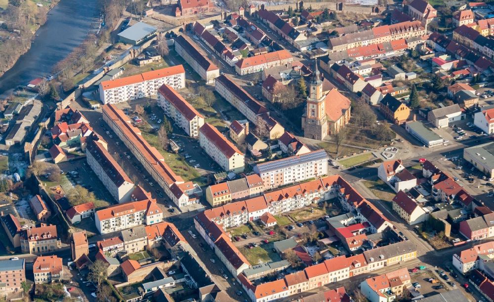 Luftaufnahme Templin - Stadtansicht des Innenstadtbereiches mit Kirche in Templin im Bundesland Brandenburg