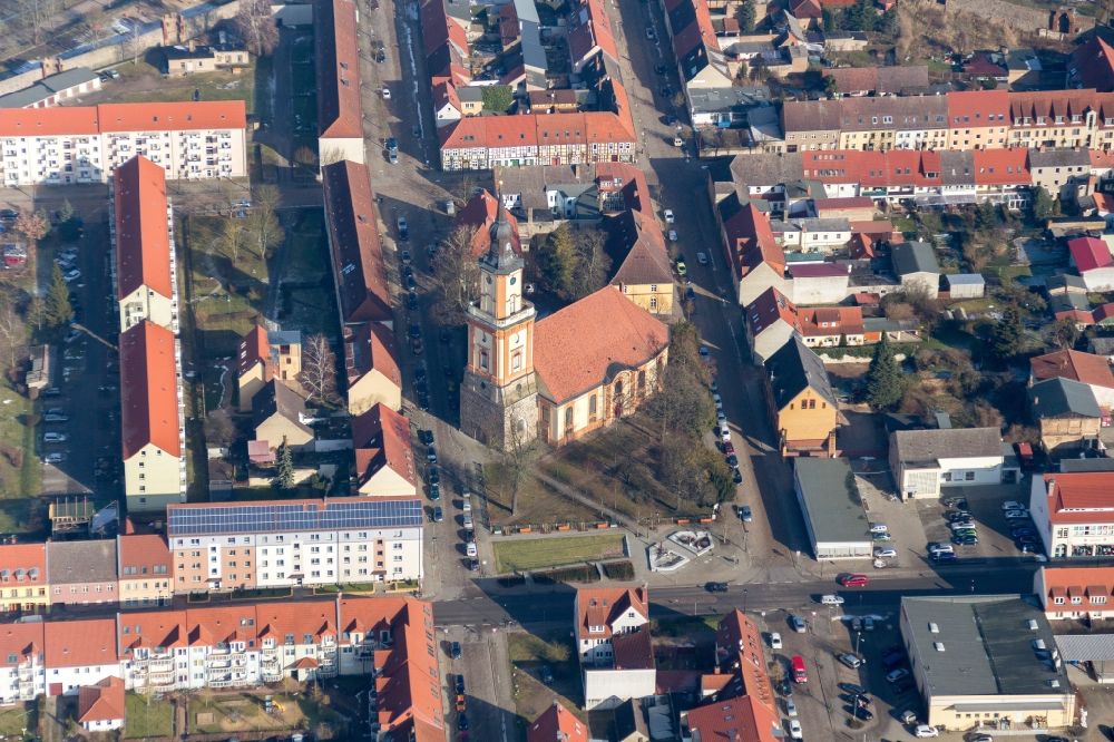 Luftbild Templin - Stadtansicht des Innenstadtbereiches mit Kirche in Templin im Bundesland Brandenburg