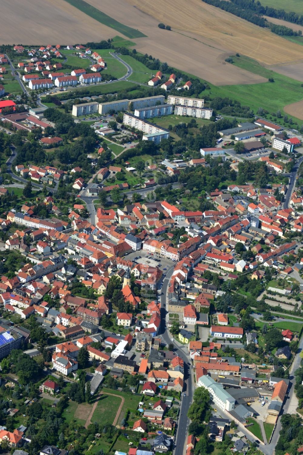 Luftaufnahme Radeburg - Stadtansicht des Innenstadtbereiches von Radeburg im Bundesland Sachsen in Deutschland