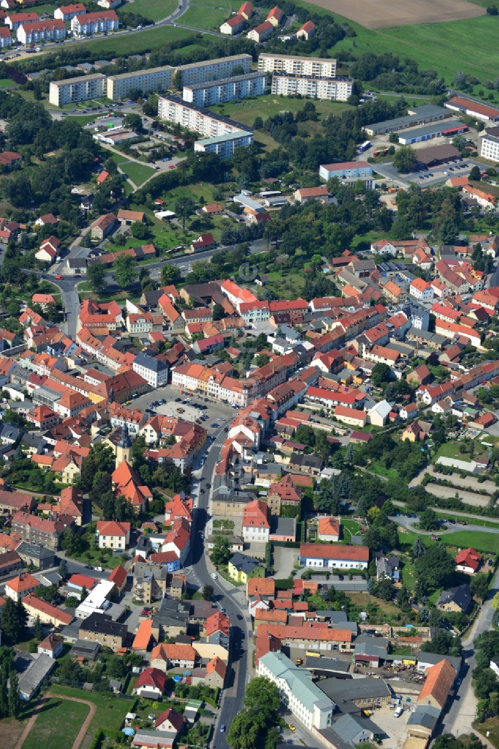 Radeburg von oben - Stadtansicht des Innenstadtbereiches von Radeburg im Bundesland Sachsen in Deutschland