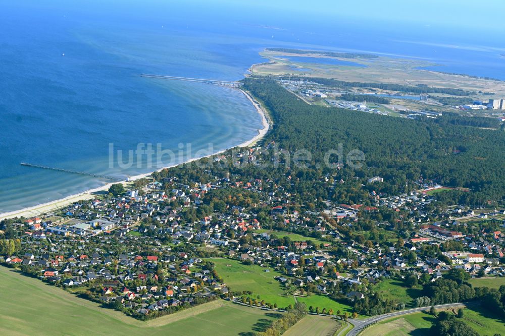Luftaufnahme Lubmin - Stadtansicht am Küstenbereich der Ostsee in Lubmin im Bundesland Mecklenburg-Vorpommern, Deutschland