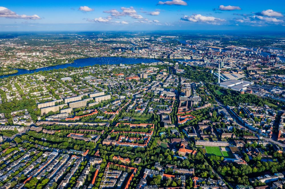 Hamburg von oben - Stadtansicht am Mittelweg - Rothenbaumchaussee im Stadtgebiet im Ortsteil Harvestehude in Hamburg, Deutschland