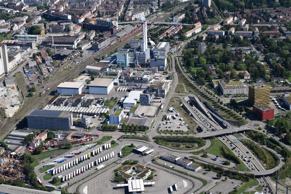 Luftaufnahme Basel - Stadtansicht im Quartier St. Johann mit dem Lysbüchelareal im Stadtgebiet in Basel, Schweiz