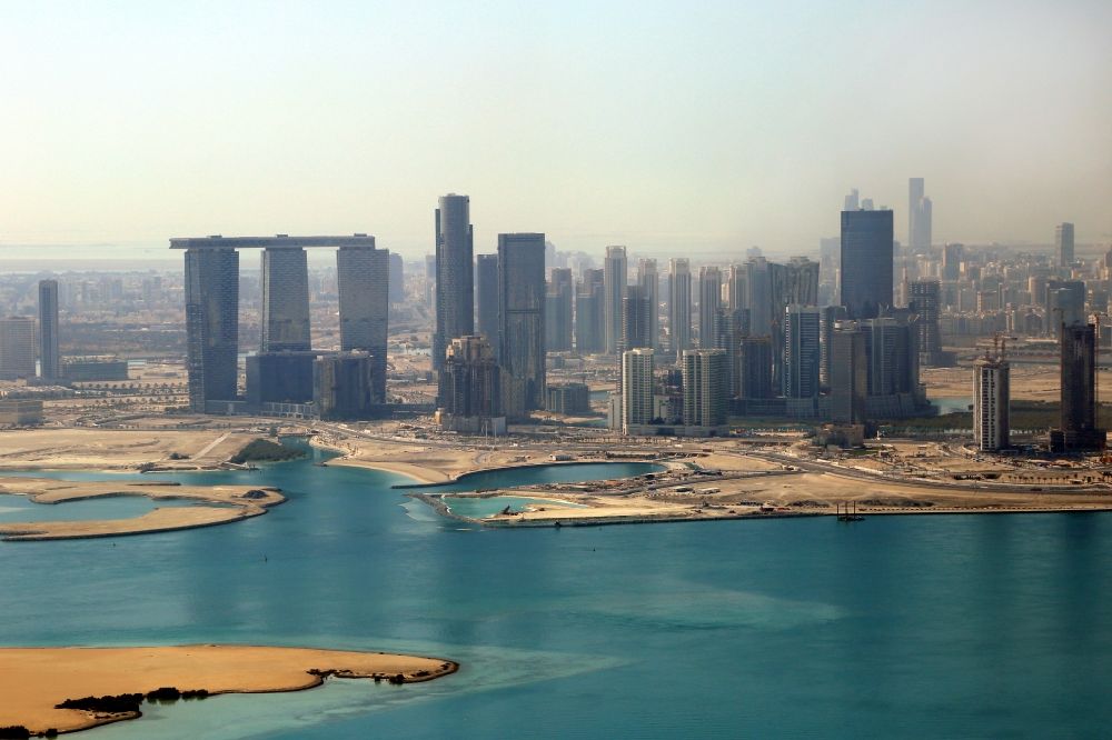 Luftaufnahme Abu Dhabi - Stadtansicht mit der Skyline bei der Al Reem Insel in Abu Dhabi in Vereinigte Arabische Emirate