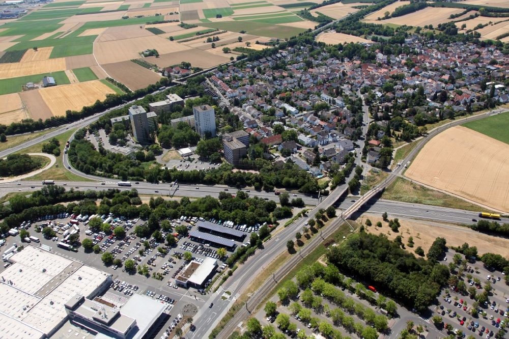 Luftaufnahme Mainz - Stadtansicht im Stadtgebiet im Ortsteil Marienborn in Mainz im Bundesland Rheinland-Pfalz, Deutschland