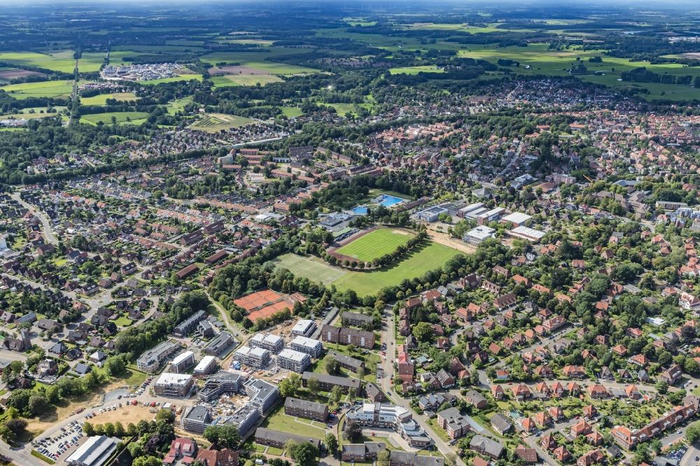Stade von oben - Stadtansicht des Stadtteil Campe in Stade im Bundesland Niedersachsen, Deutschland