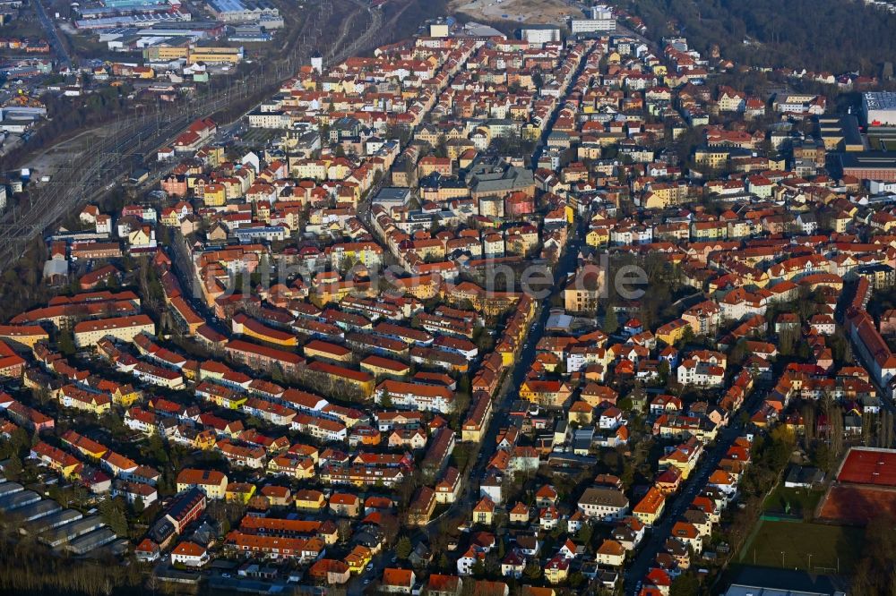 Weimar von oben - Stadtansicht des Stadtteil Nordvorstadt entlang der Röhrstraße in Weimar im Bundesland Thüringen, Deutschland