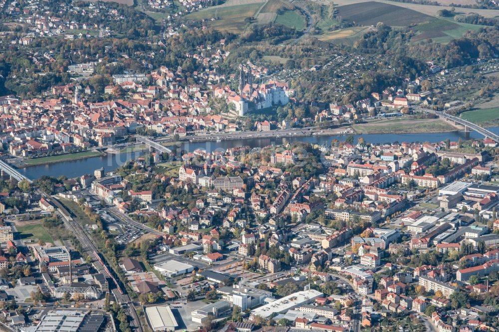 Luftbild Meißen - Stadtansicht am Ufer des Flußverlaufes der Elbe in Meißen im Bundesland Sachsen, Deutschland
